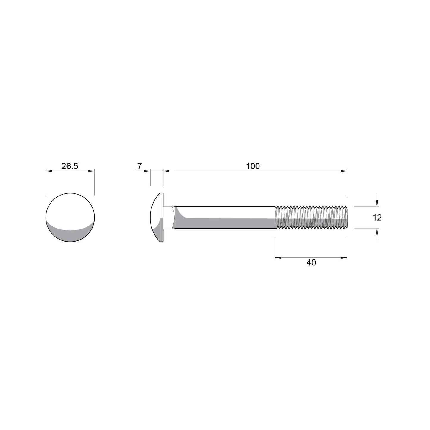 Zenith Hot Dip Galvanised Cup Head Bolts & Nuts - M12 x 100mm - 12 Pack