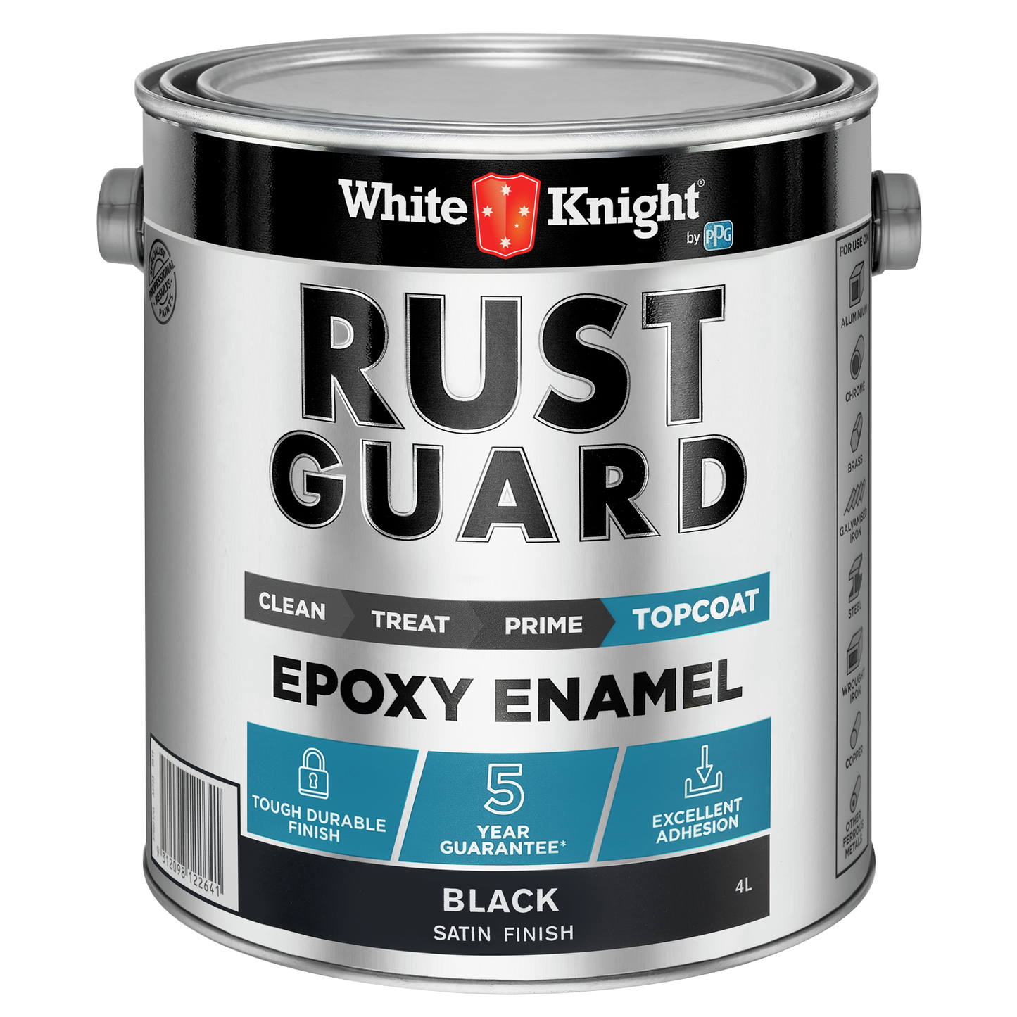 White Knight Rust Guard Black Satin Epoxy Enamel Paint - 4L