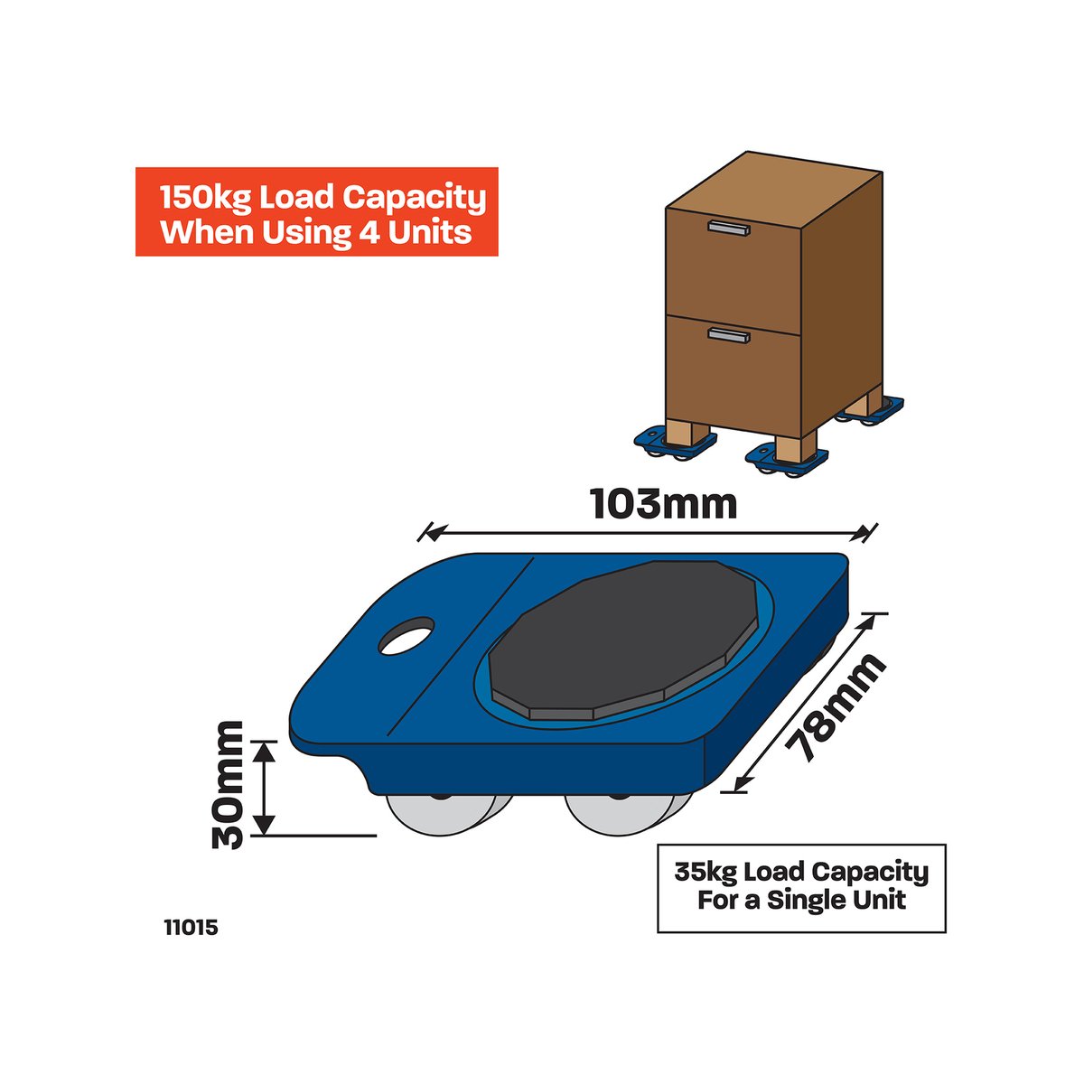 Move It Soft Wheel Trolley 150kg 103x78mm Easy Furniture Mover