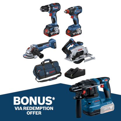 Bosch Professional Hammer Drill Impact Driver Grinder Circular Saw - 4 Piece Kit - 2x5.0Ah
