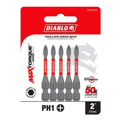 Diablo Power Bit - PH1 - 2" - 5 Pack