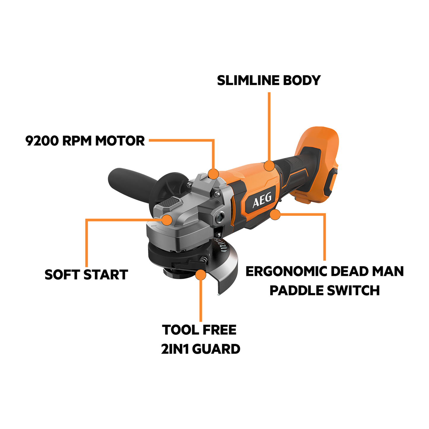 AEG Angle Grinder - 18V - 125mm - 9,200rpm - Skin Only