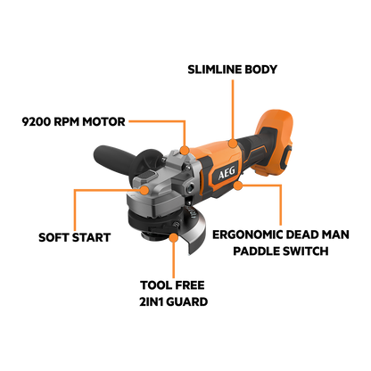 AEG Angle Grinder - 18V - 125mm - 9,200rpm - Skin Only