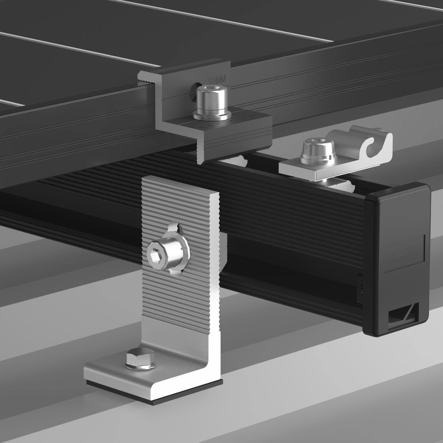 Black Tin Kit - 30-35mm - Solar Panel Mounting Kit for 8 Panels