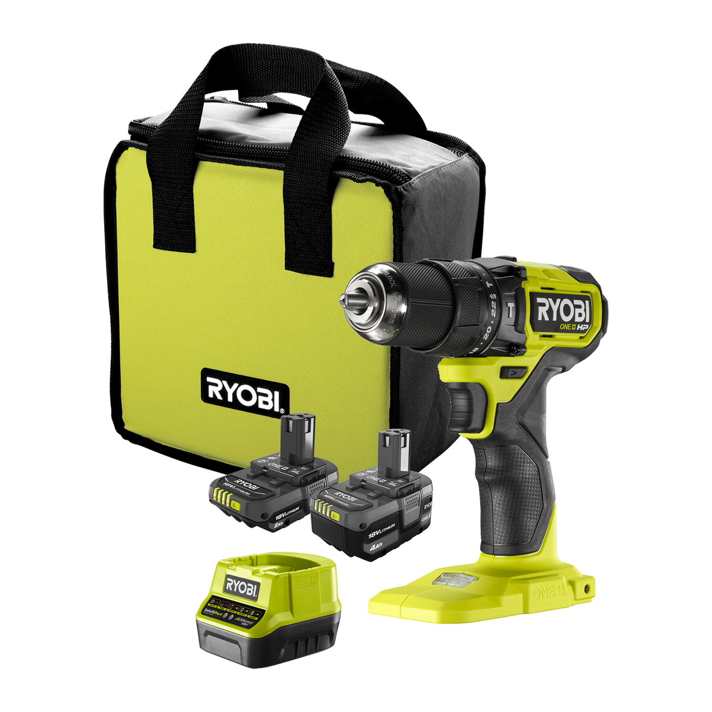 Ryobi HP Compact Hammer Drill Kit - 18V ONE+ - 54Nm - 2.0Ah & 4.0Ah