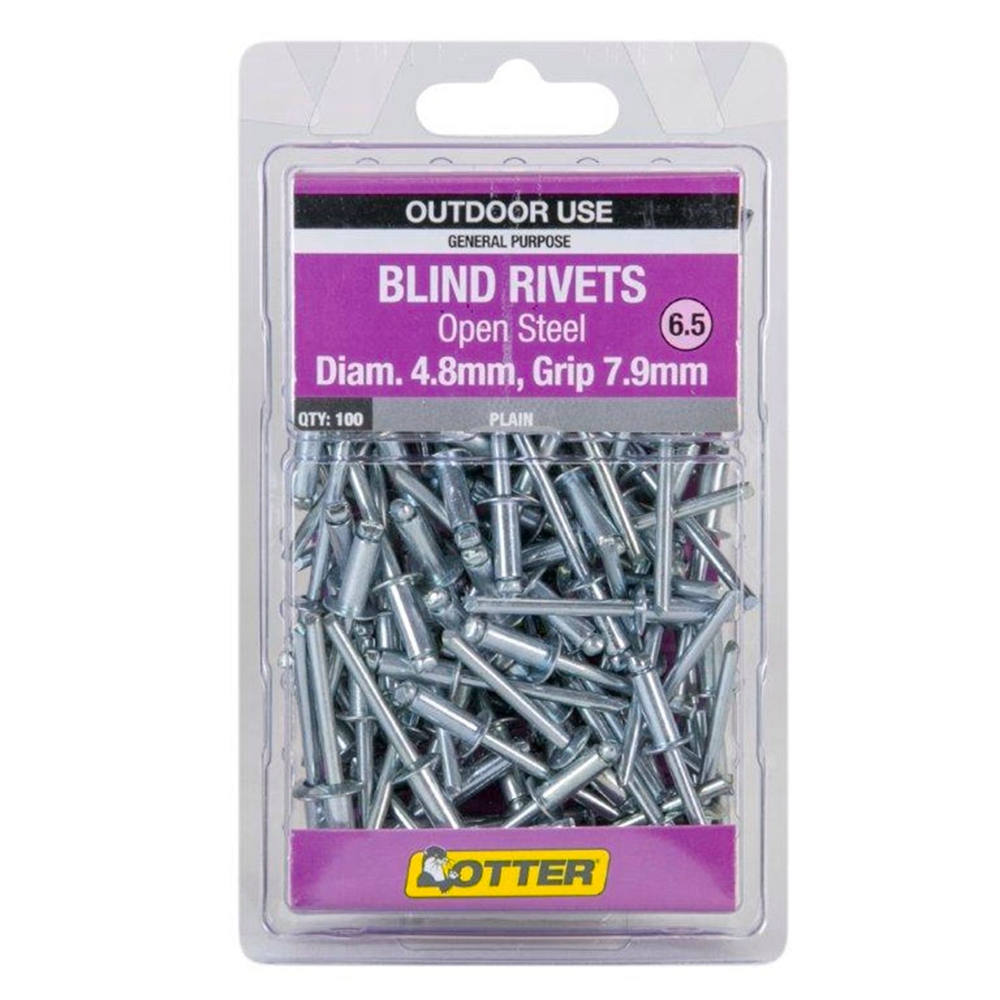 Otter Open Steel Blind Rivets - 8 x 7.9mm - 100 Pack