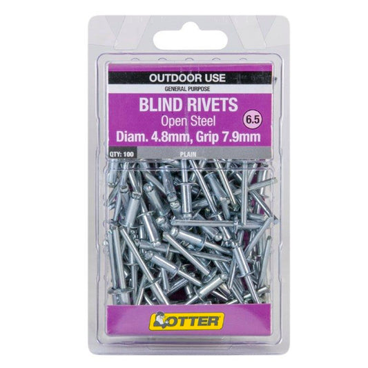 Otter Open Steel Blind Rivets - 8 x 7.9mm - 100 Pack
