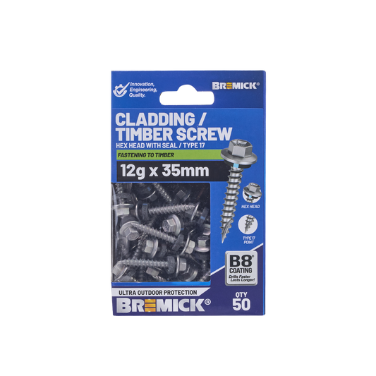 Bremick Hex Cladding Screw - 12g x 35mm - B8 - 50 Pack
