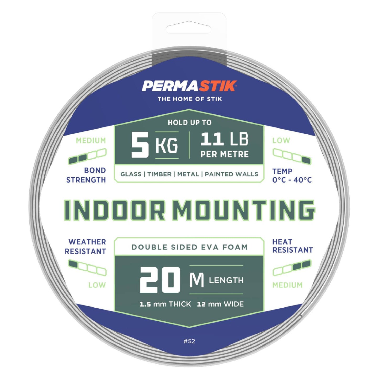 Permastik Indoor Mounting Tape - 12mm x 20m - 5kg