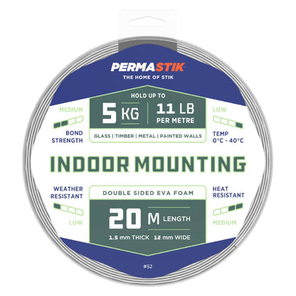 Permastik Indoor Mounting Tape - 12mm x 20m - 5kg