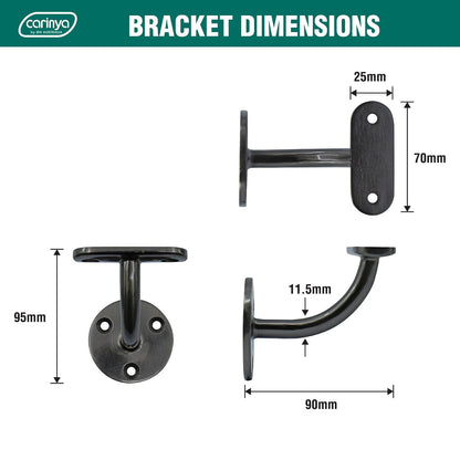 Carinya Black Nickel Handrail Bracket - 70 x 90 x 95mm