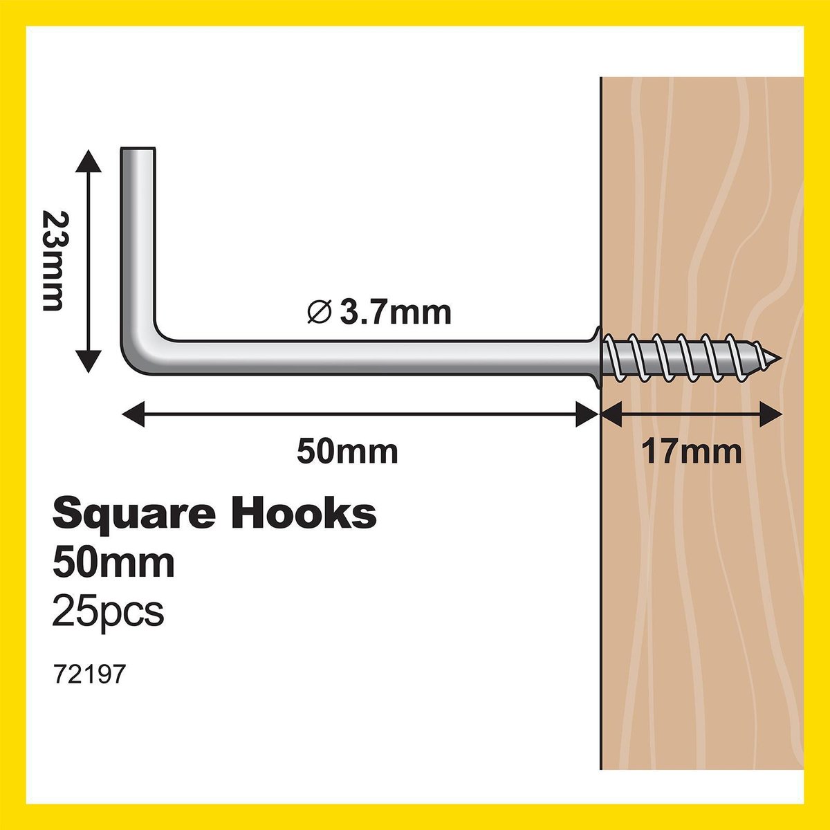 Everhang Square Hook - 50mm - Zinc Plated - Light Duty - 25 Pack