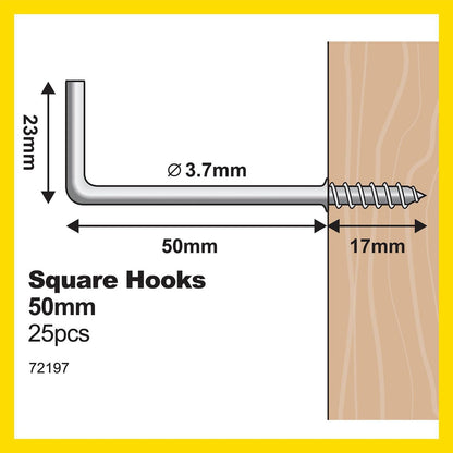 Everhang Square Hook - 50mm - Zinc Plated - Light Duty - 25 Pack