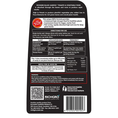 Richgro Black Marvel Tomato And Vegetable Food Liquid Fertiliser Concentrate 1L