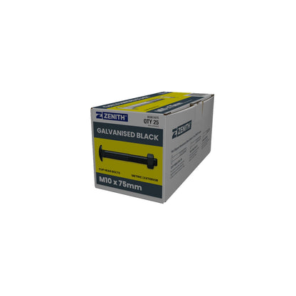 Zenith M10 x 75mm Hot Dipped Galvanised Black Cup Head Bolts & Nuts - 25 Pack
