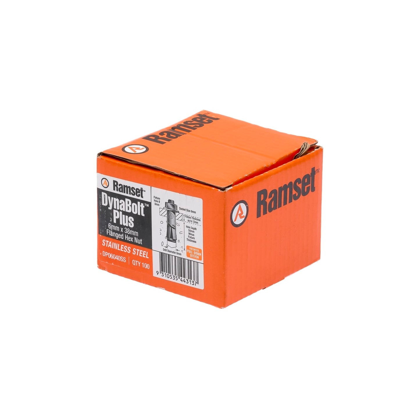 Ramset Stainless Steel Hex Nut Dynabolt - 6 x 40mm - 100 Pack