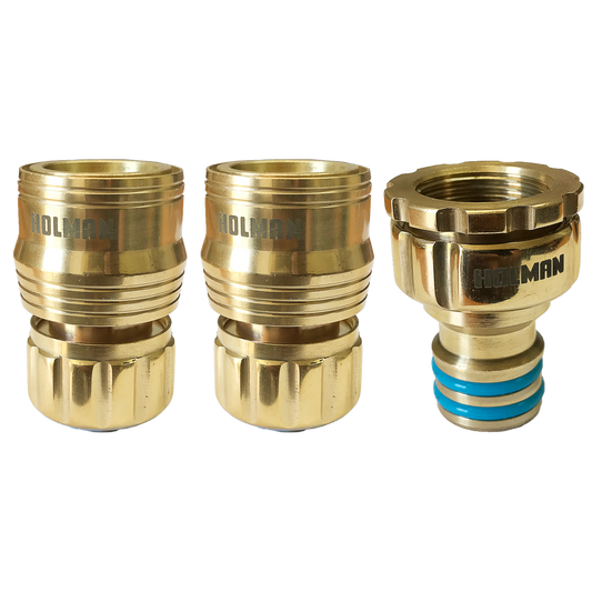 Holman Brass Hose Connector Set - 18mm - Durable - Easy Fit - Gold