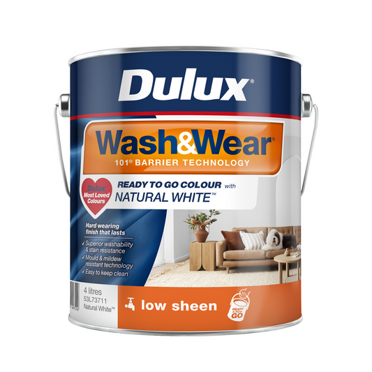 Dulux Interior Paint Wash Wear Low Sheen - 4L - Natural White