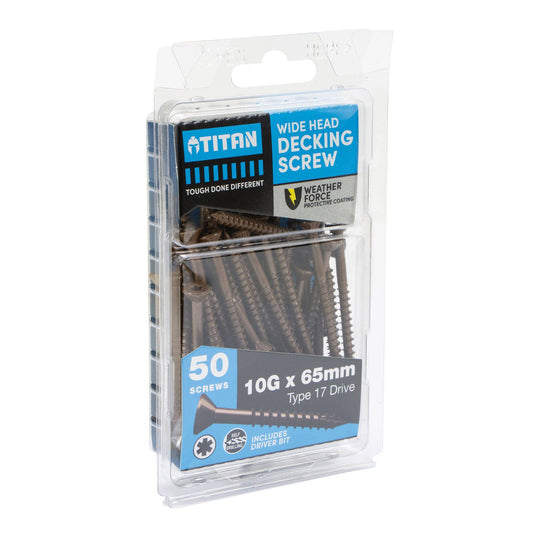 Titan Weather Force Wide Head Decking Screws - 10g x 65mm - 50 Pack