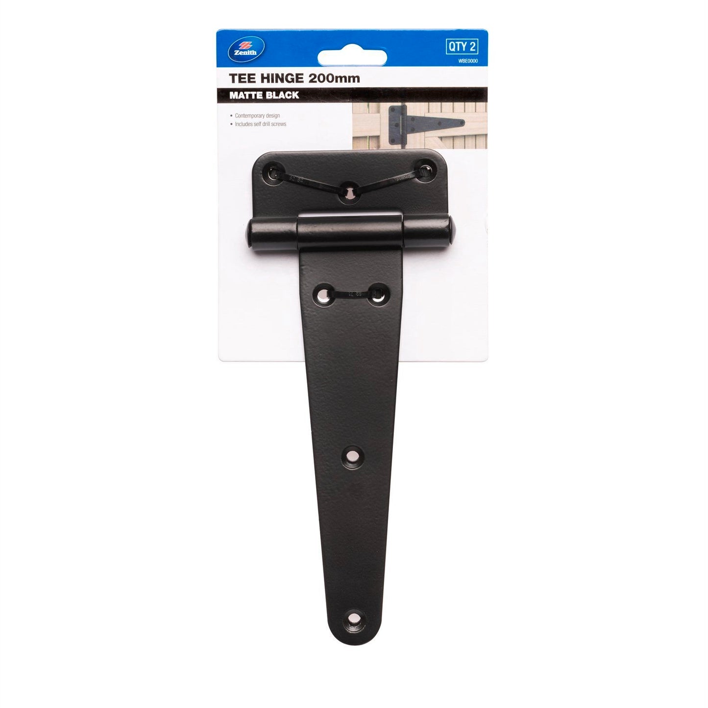 Zenith Matte Black Tee Gate Hinge - 200mm - 2 Pack
