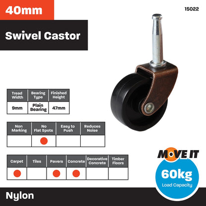 Move It 40mm Furniture Castor Wheel Socket 2 Pack - Steel - Durable