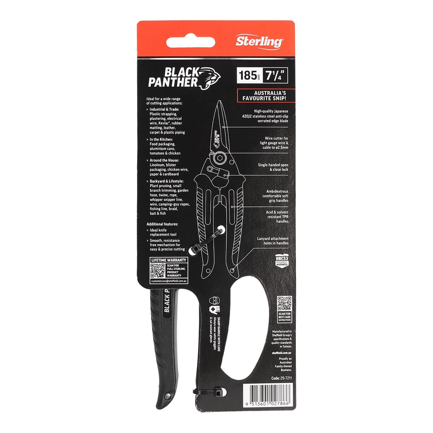 Sterling Black Panther Industrial Snips - 185mm