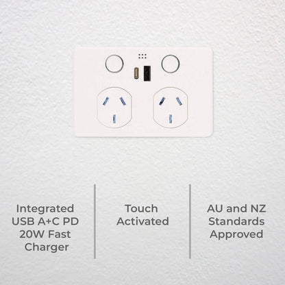 Deta Grid Smart Double Power Point - 50 x 74 x 115mm - White