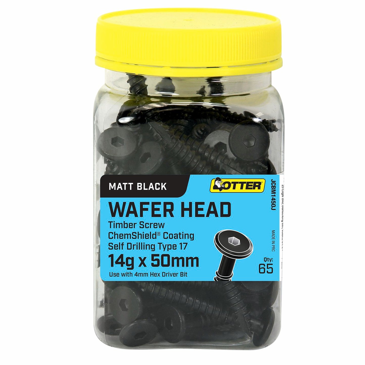 Otter Wafer Head Screws - 14g x 50mm - Black - 65 Pack