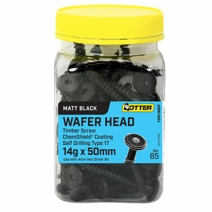 Otter Wafer Head Screws - 14g x 50mm - Black - 65 Pack