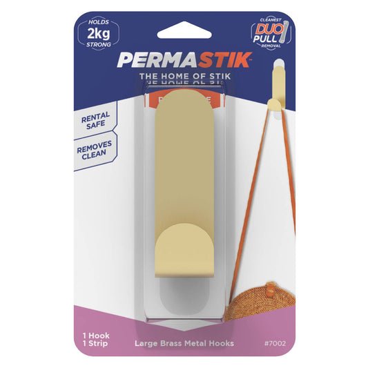 Permastik Large Brass Metal Hook Holds 2kg