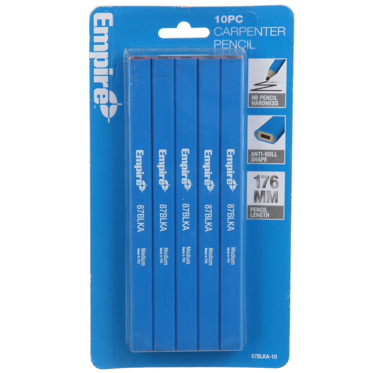 Empire Carpenters Pencil 10 Pack - Medium Graphite - Blue - Easy Grip