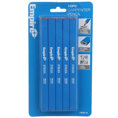 Empire Carpenters Pencil 10 Pack - Medium Graphite - Blue - Easy Grip