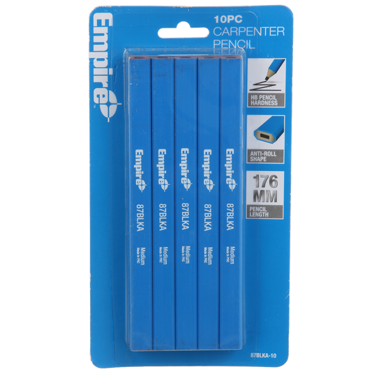 Empire Carpenters Pencil 10 Pack - Medium Graphite - Blue - Easy Grip