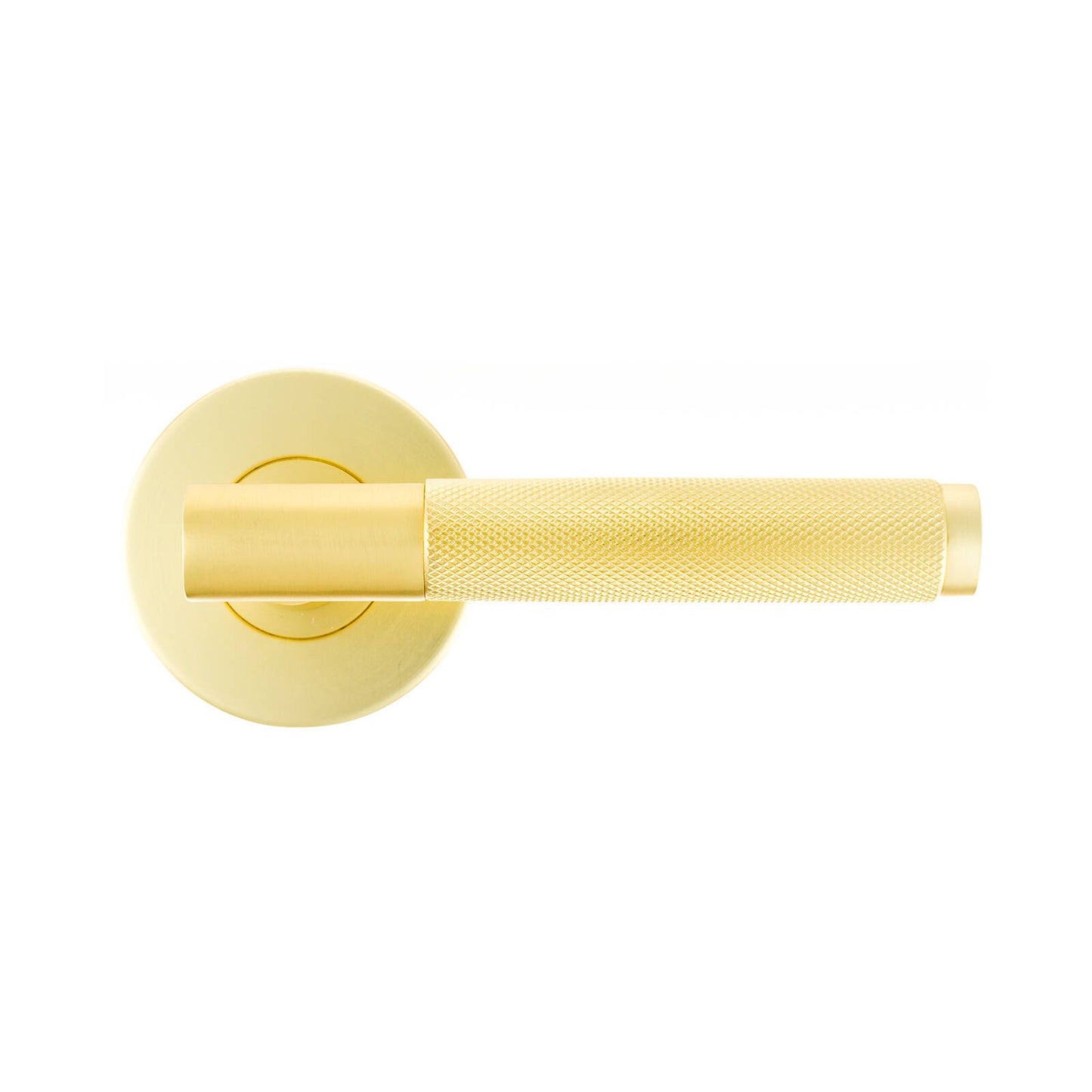 Ikonic Brushed Brass Knurled Privacy Lever Set