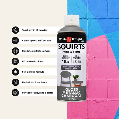 White Knight Squirts Metallic Charcoal Gloss Spray Paint - 310g
