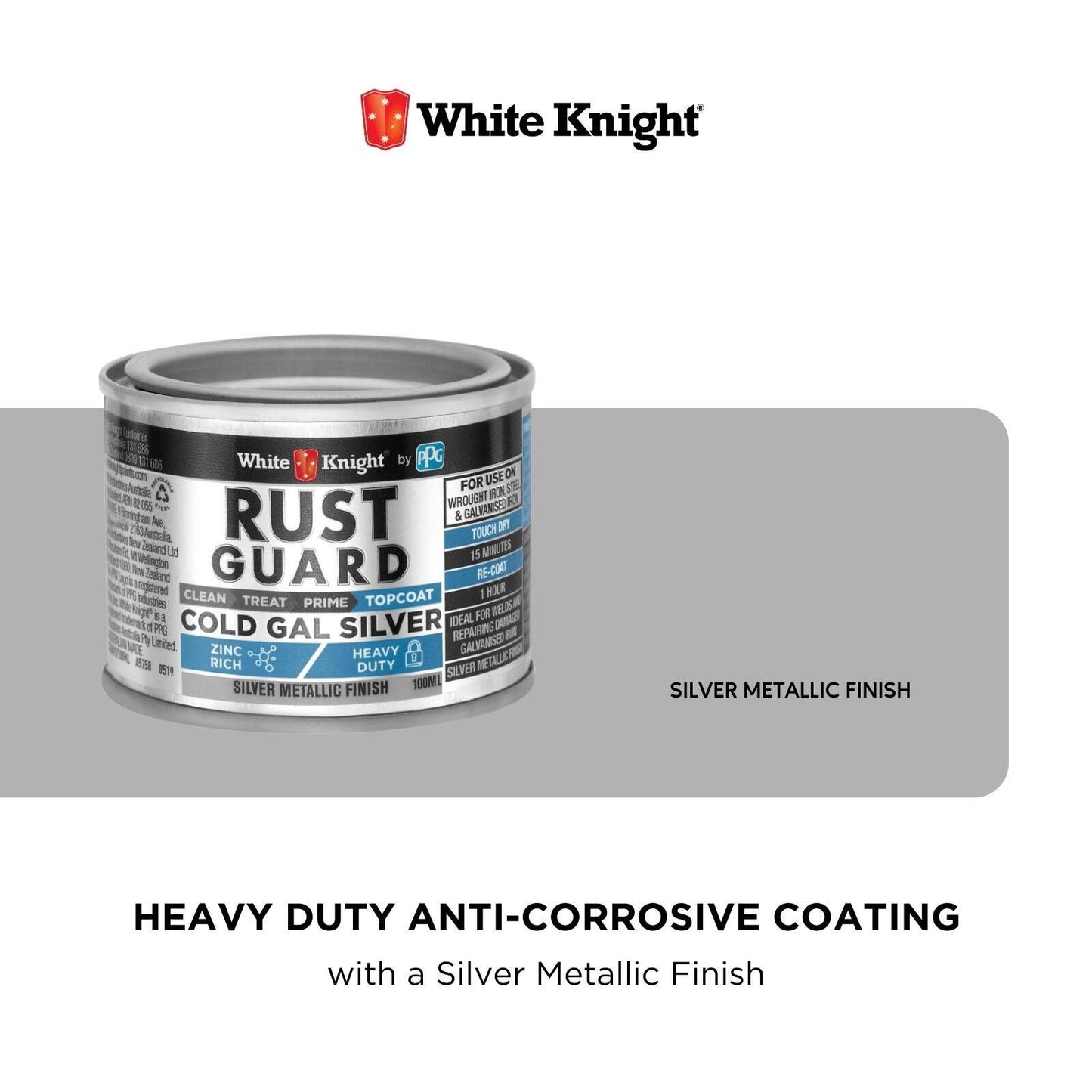White Knight Rust Guard Cold Gal Silver Primer Paint - 100ml