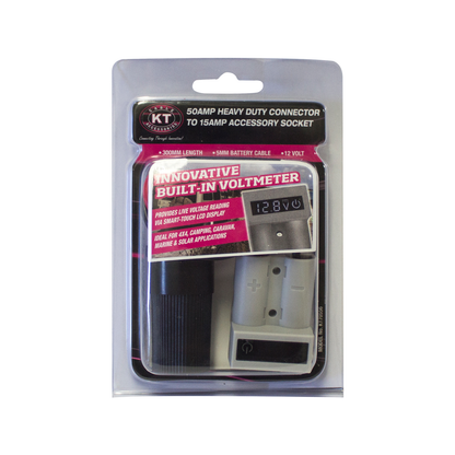 Kt Solar HD Connector - 50A - Accessory Socket with Voltmeter - 300mm - Grey