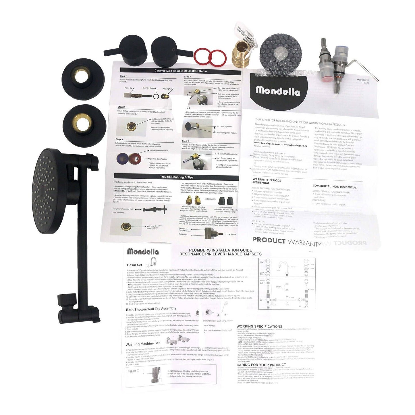 Mondella Black Matte Resonance Shower Set - 1/4 Turn