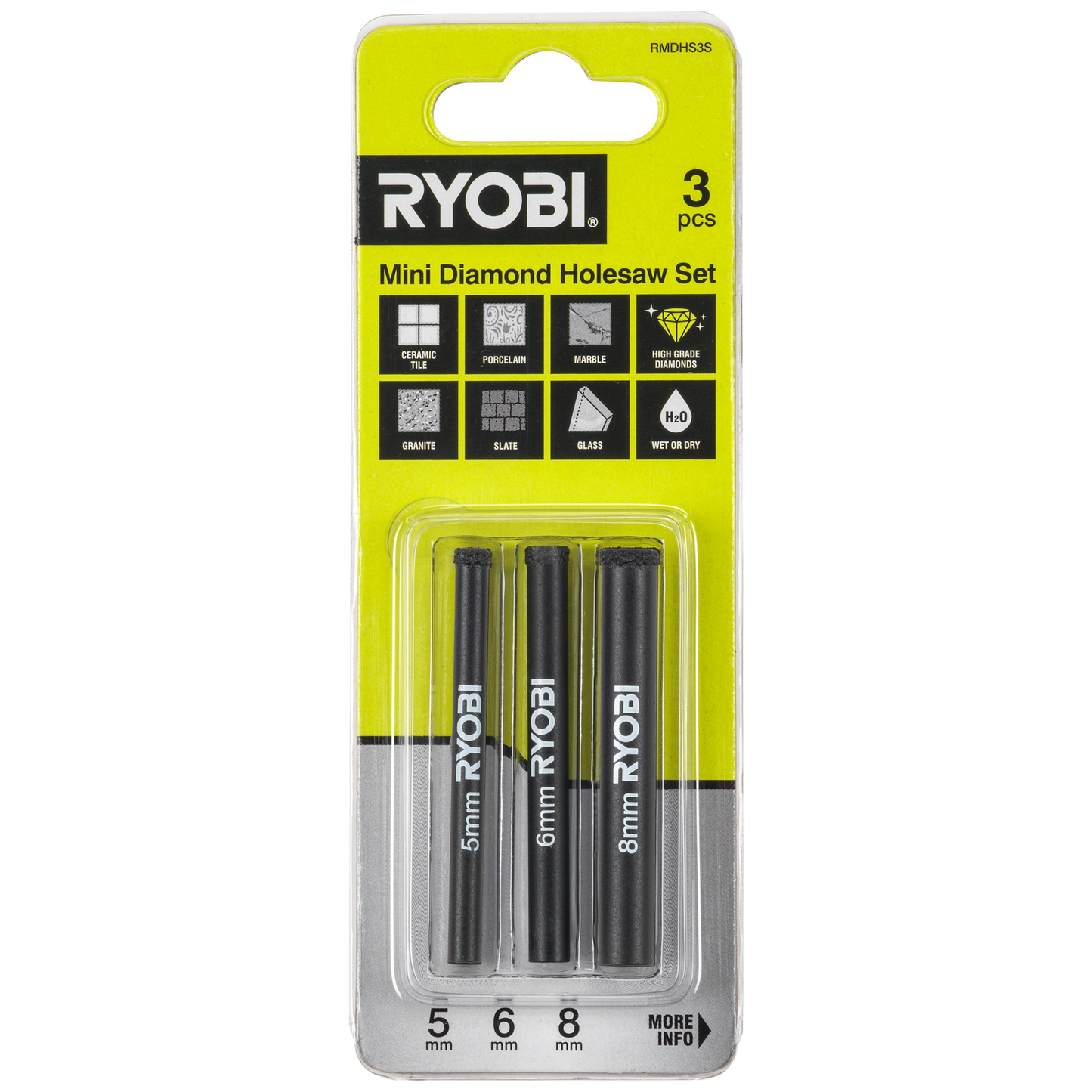 Ryobi Mini Diamond Holesaw Set - 5, 6, 8mm - 3 Piece