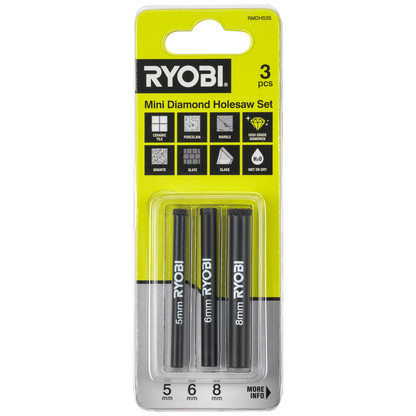 Ryobi Mini Diamond Holesaw Set - 5, 6, 8mm - 3 Piece