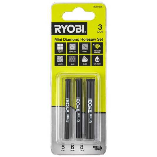 Ryobi Mini Diamond Holesaw Set - 5, 6, 8mm - 3 Piece