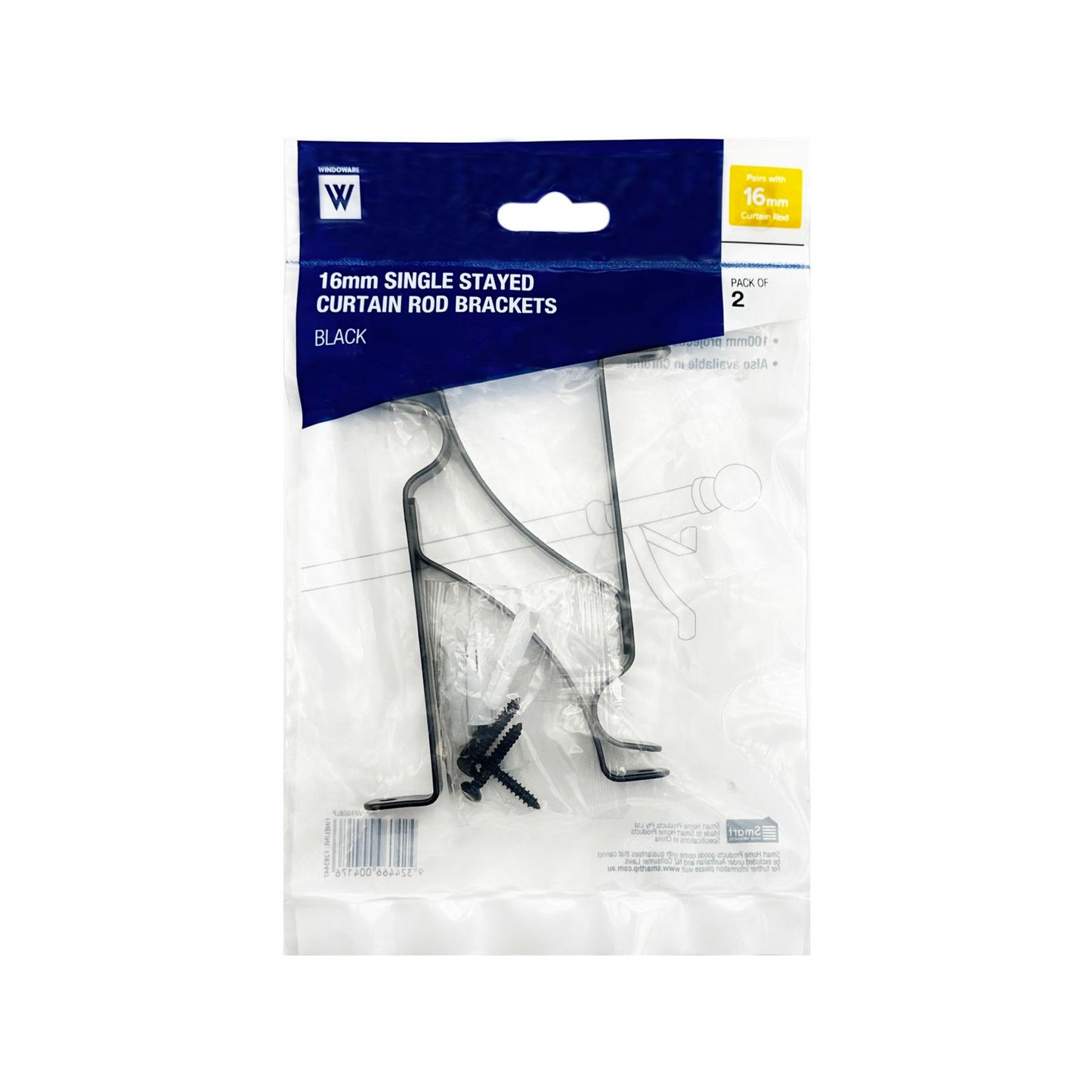 Windoware Curtain Bracket - 100mm - Black - 2 Pack