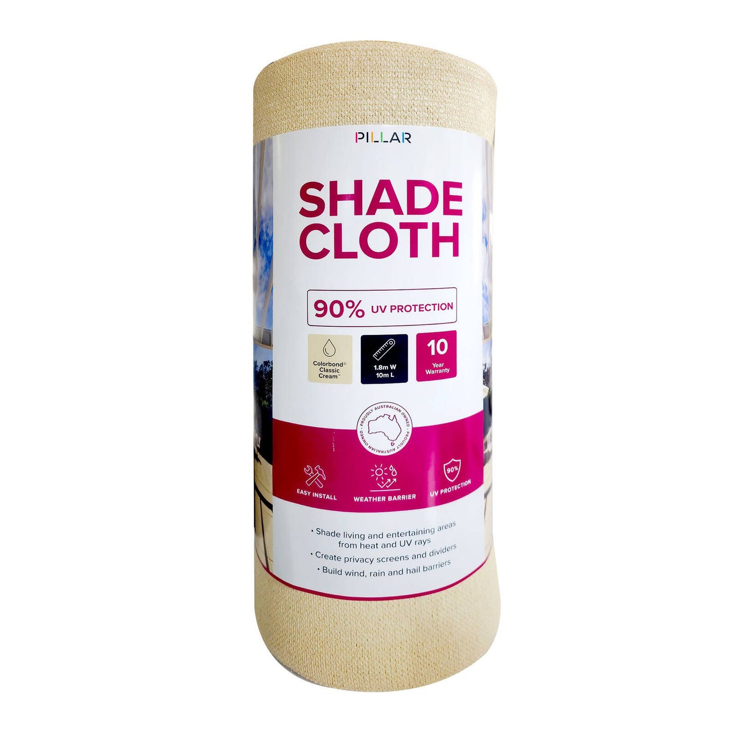 Pillar Shade Cloth - 83 x 10m - Classic Cream - 90% UV