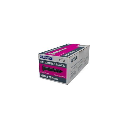 Zenith M10 Hex Head Coach Screws - 75mm - Black - 25 Pack