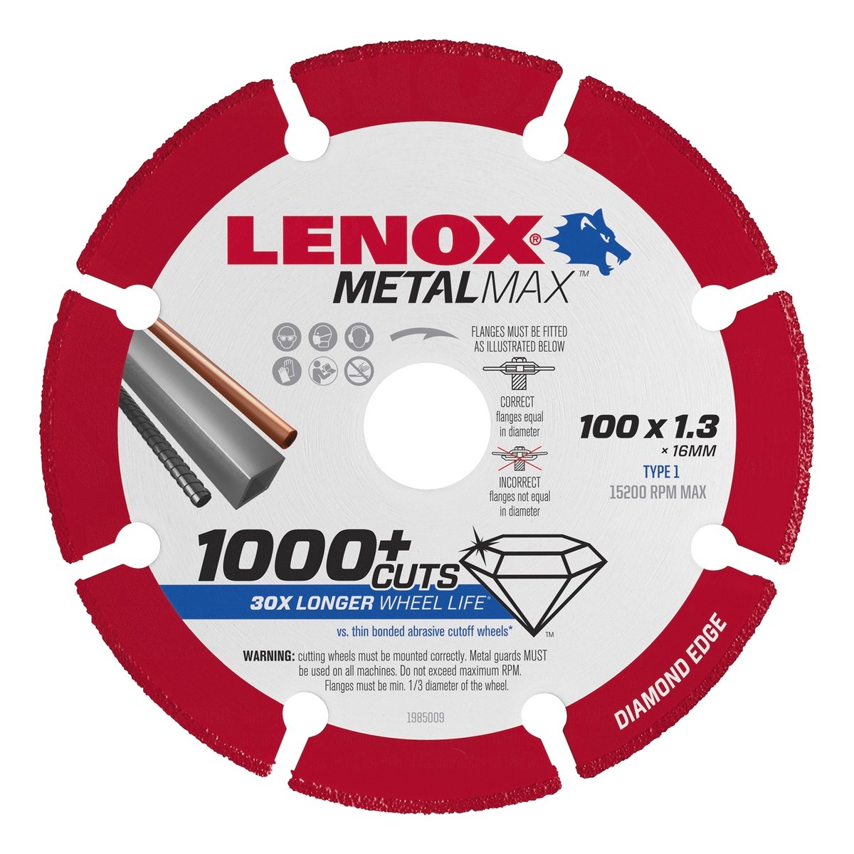 Lenox Metal Max Diamond Blade 100 x 16 x 1 3mm Durable Metal Cutting