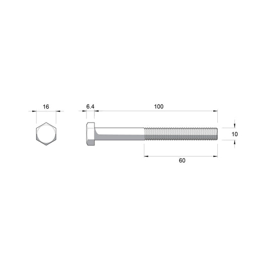 Zenith M10 x 100mm Zinc Plated Hex Head Bolts and Nuts - 2 Pack