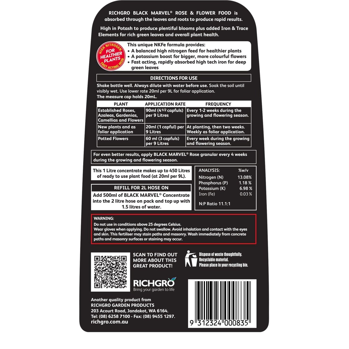 Richgro Black Marvel Rose Flower Food - 1L