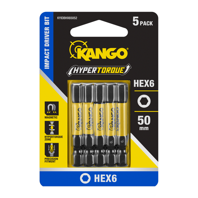 Kango 50mm HEX6 Hypertorque Impact Driver Bit 5 Pack