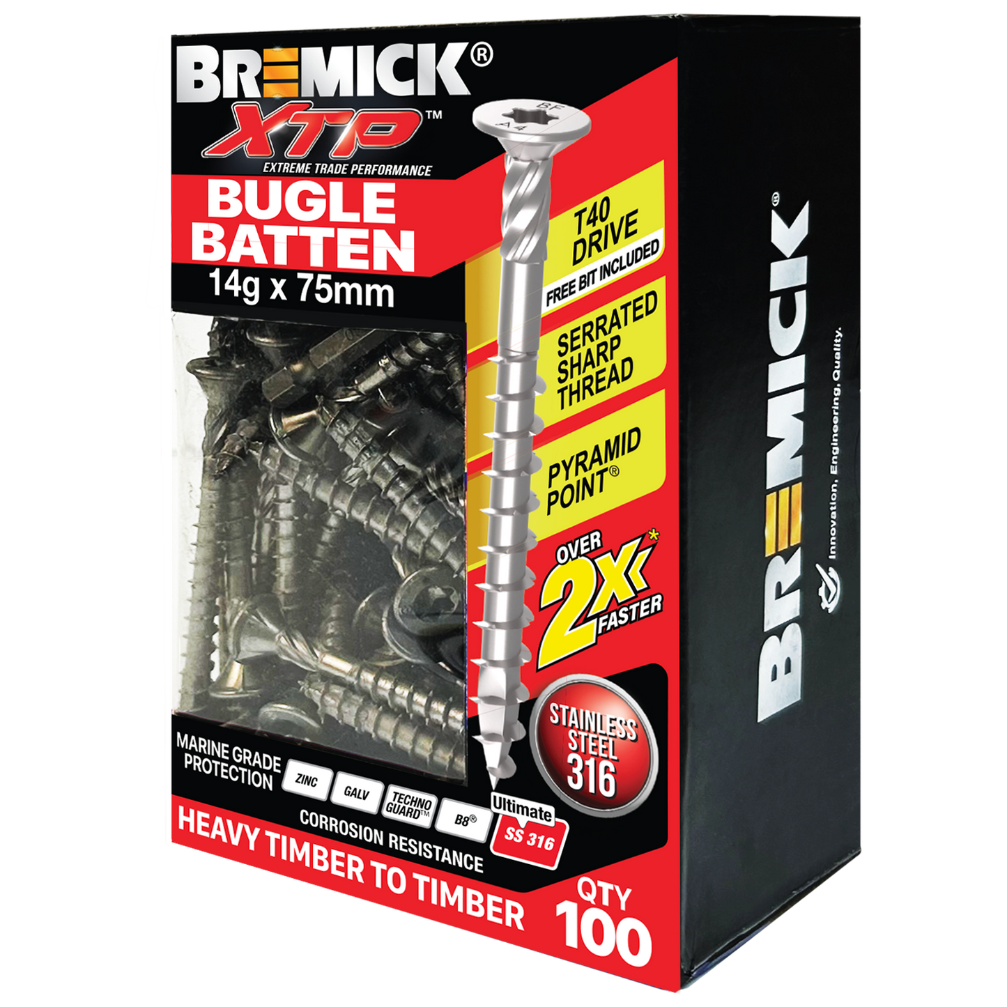 Bremick Xtp Bugle Batten - 14g x 75mm - Stainless Steel 316 - 100 Pack