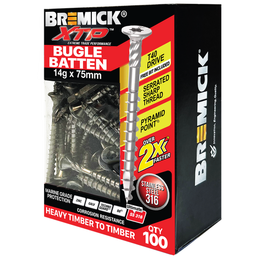 Bremick Xtp Bugle Batten - 14g x 75mm - Stainless Steel 316 - 100 Pack
